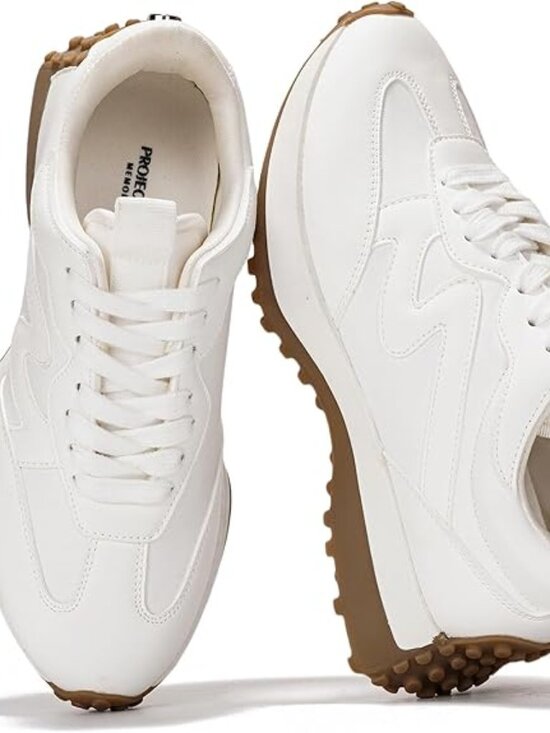Shoes - Women's White Lightweight Trendy Lace Up Memory Foam Insole Non-Slip Sneaker